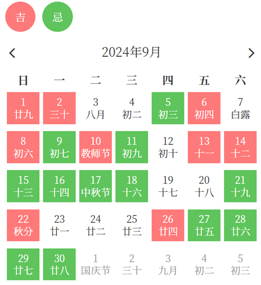 2024年9月动土吉日